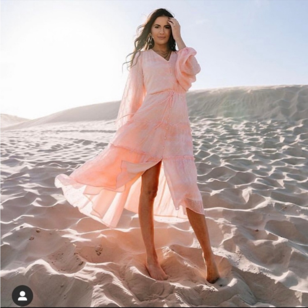 RACHEL PARCELL Eyelet Pink Flowy Long Sleeve Dress